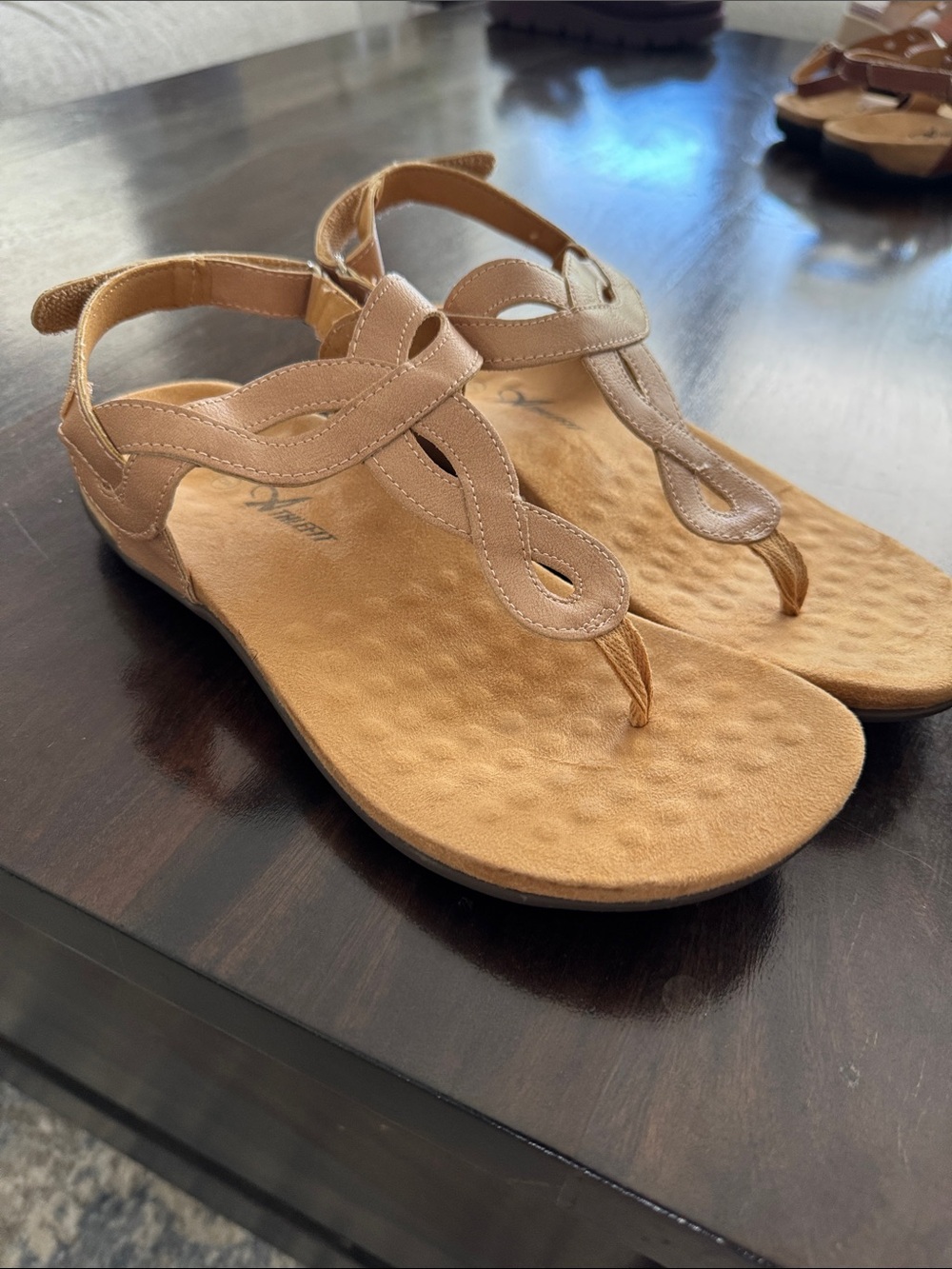 Women's Tan Toe-Loop Comfort Sandals with Cushioned Footbed